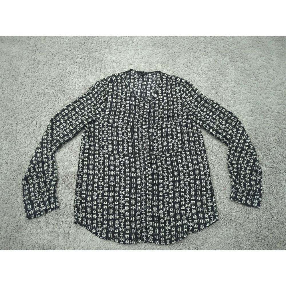 Forever 21 Blouse Womens M Black Geometric Long Sleeve Button Up Classic Casual